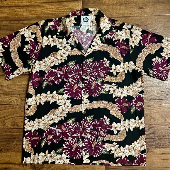 Hilo Hattie• Men’s • Large • Burgundy/Black/Beige • Floral • Hawaiian • Shirt - Picture 2 of 13